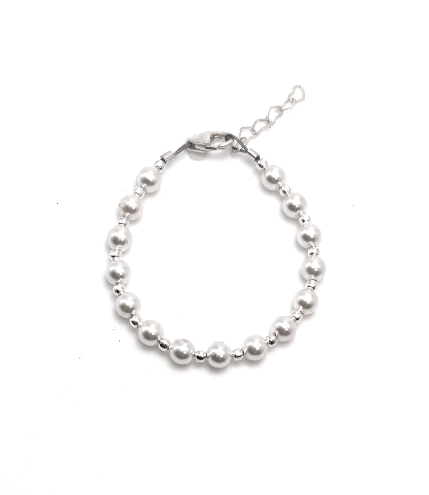 Sterling Silver Round 2mm & Pearl Bracelet for Girls