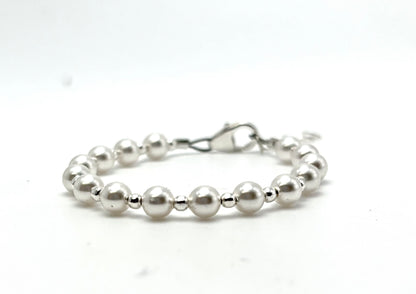 Sterling Silver Round 2mm & Pearl Bracelet for Girls