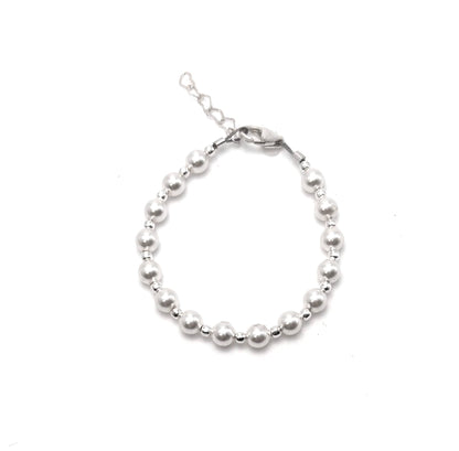 Sterling Silver Round 2mm & Pearl Bracelet for Girls