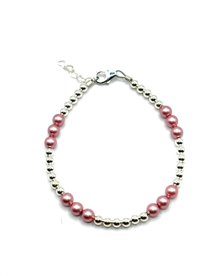 Sterling Silver 3mm Rounds & Dusty Rose Bracelet Full Above 2