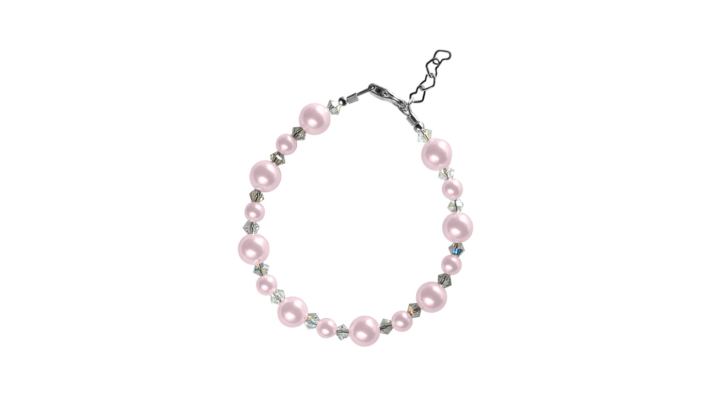 Sterling Silver & Pink Pearl & Sparkly Crystal Bracelet Full Above