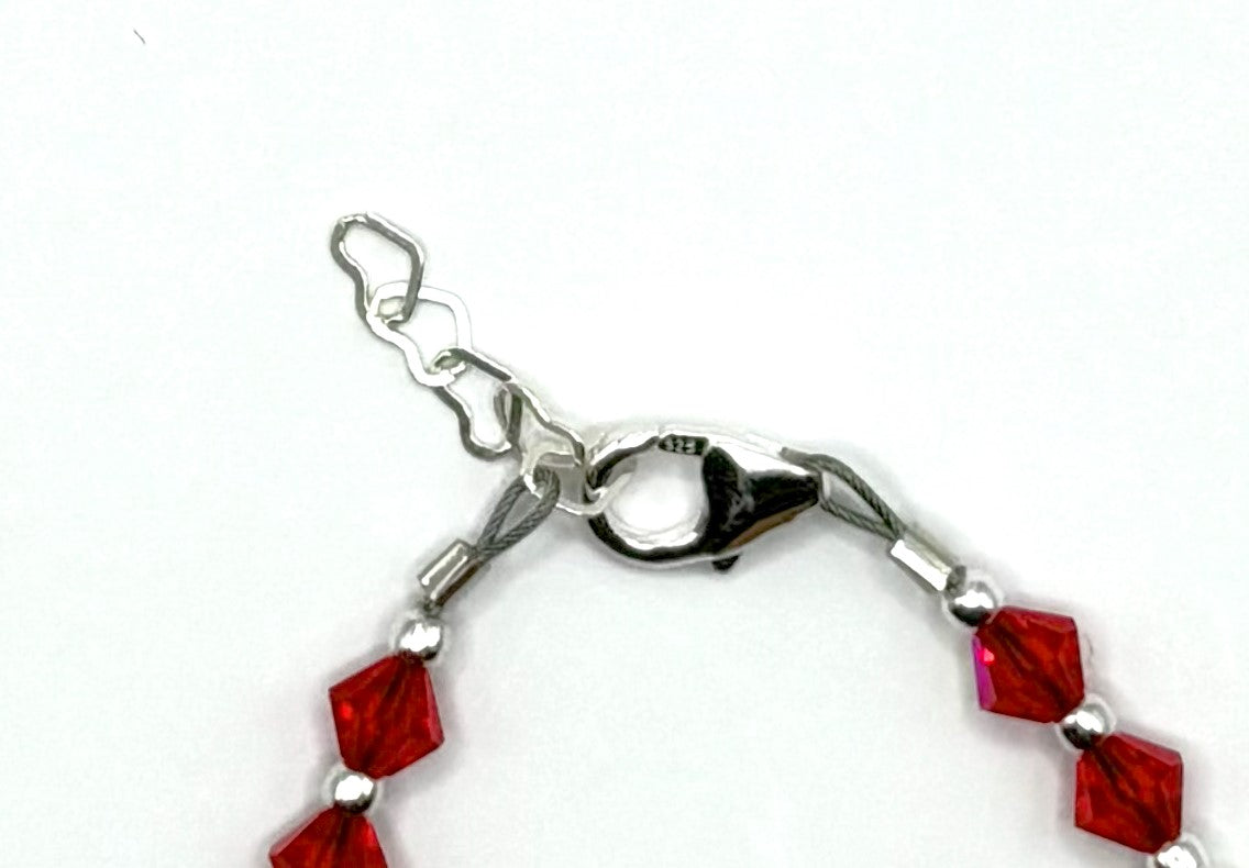 Sterling Silver & Red Crystal Bracelet Clasp Detail