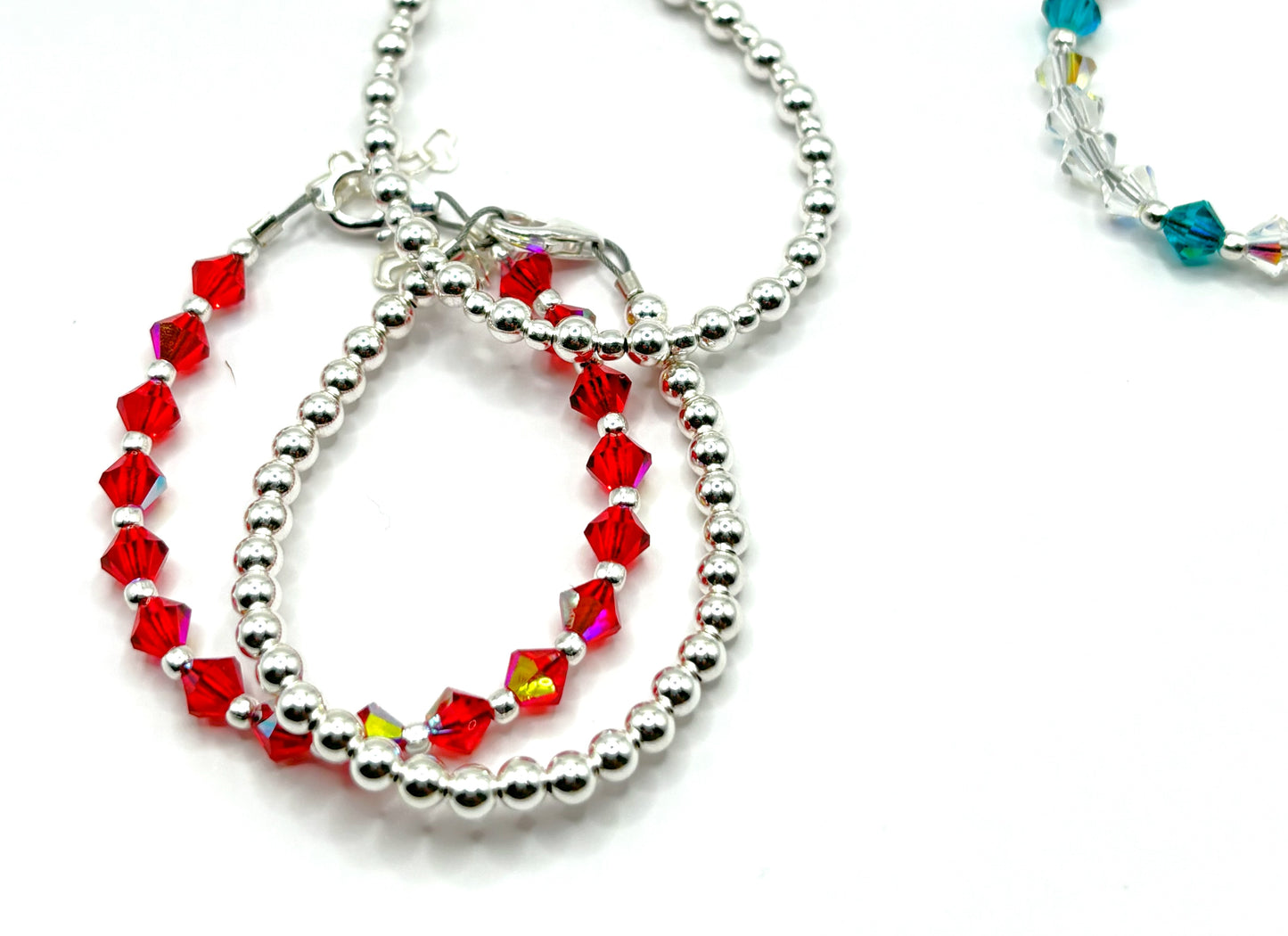 Sterling Silver & Red Crystal Bracelet Stack