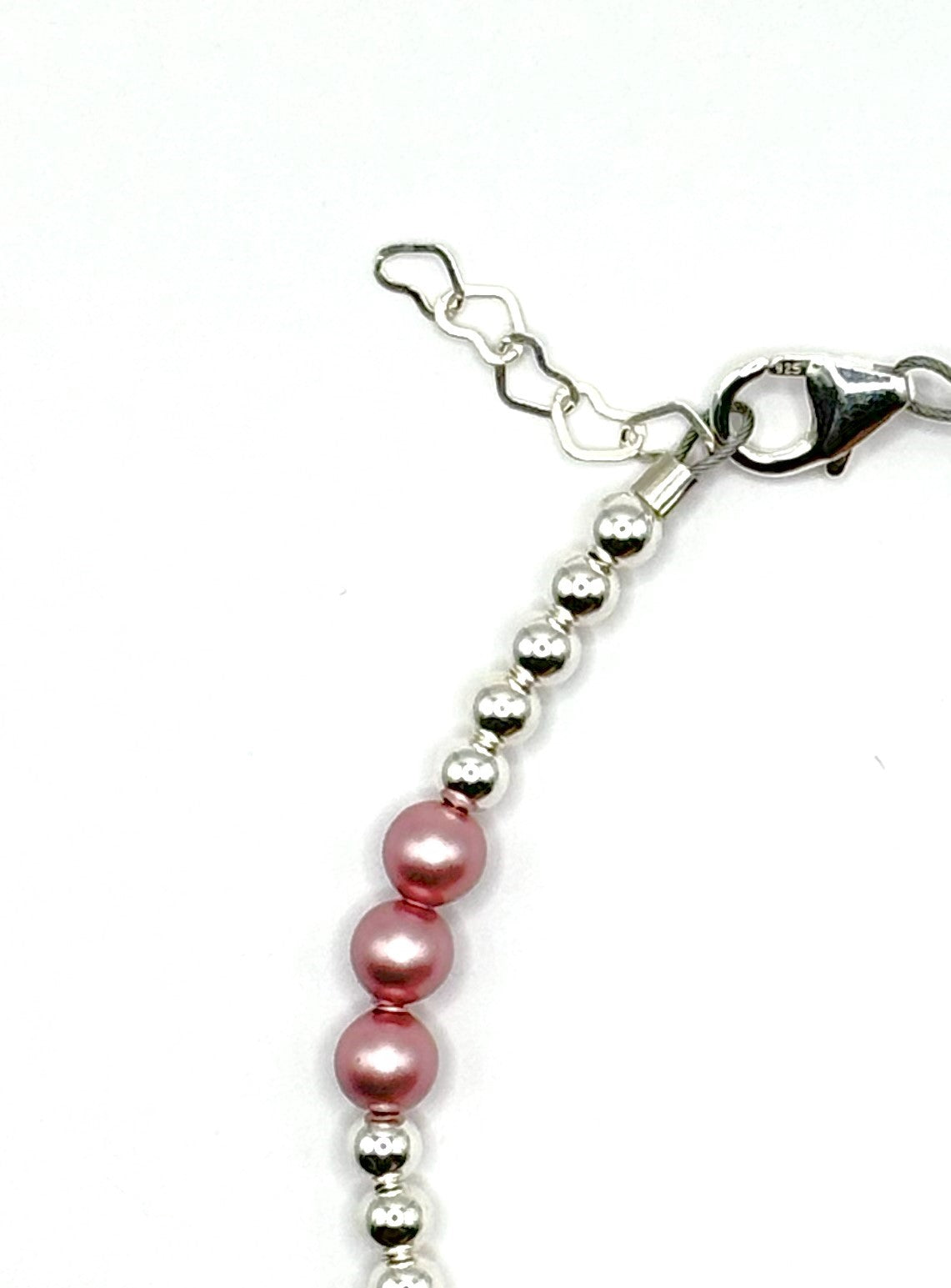 Sterling Silver 3mm Rounds & Dusty Rose Bracelet Beads & Clasp Detail