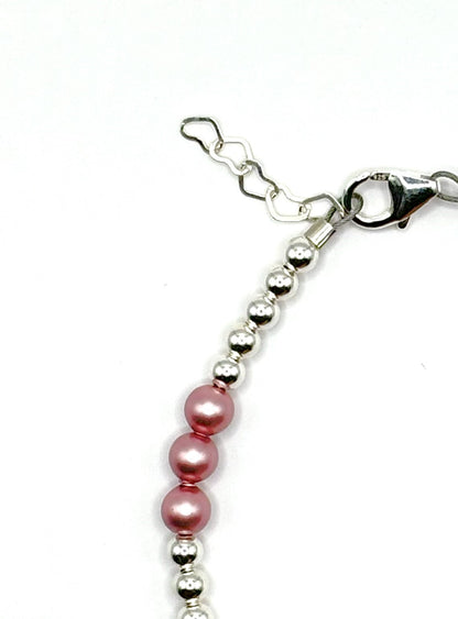 Sterling Silver 3mm Rounds & Dusty Rose Bracelet Beads & Clasp Detail